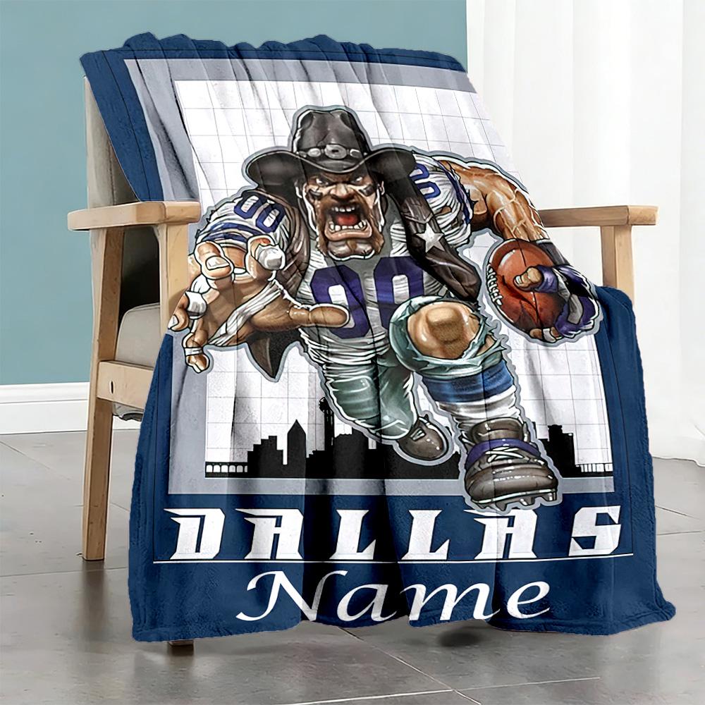 Dallas Mascot Football Customize Your Name Blanket Throw Customizable Blanket Comfortable for Home Decor Bed Sofa Nap for All Occasions