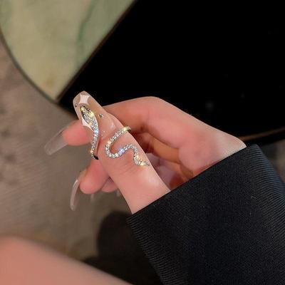 Sliver Color Cubic Zirconia Snake Finger Ring for Women Wedding Statement Jewelry Open Adjustable Ring Gift