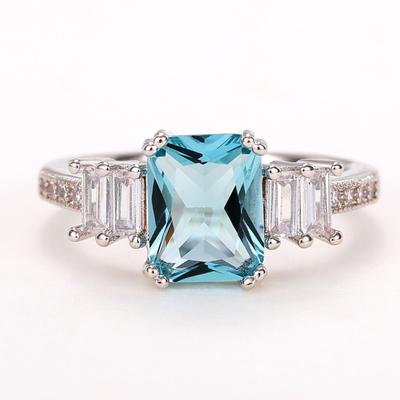 Chic Square Blue CZ Finger Ring for Women Wedding Party Temperament Accessories Gift Silver Color Newly Fashion Jewelry