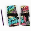 12/24/36/48/72 Holes Leaves Print Pencil Organizer Bag Canvas Pencil Wrap Pencil Roll Bag Pencil Storage Bag