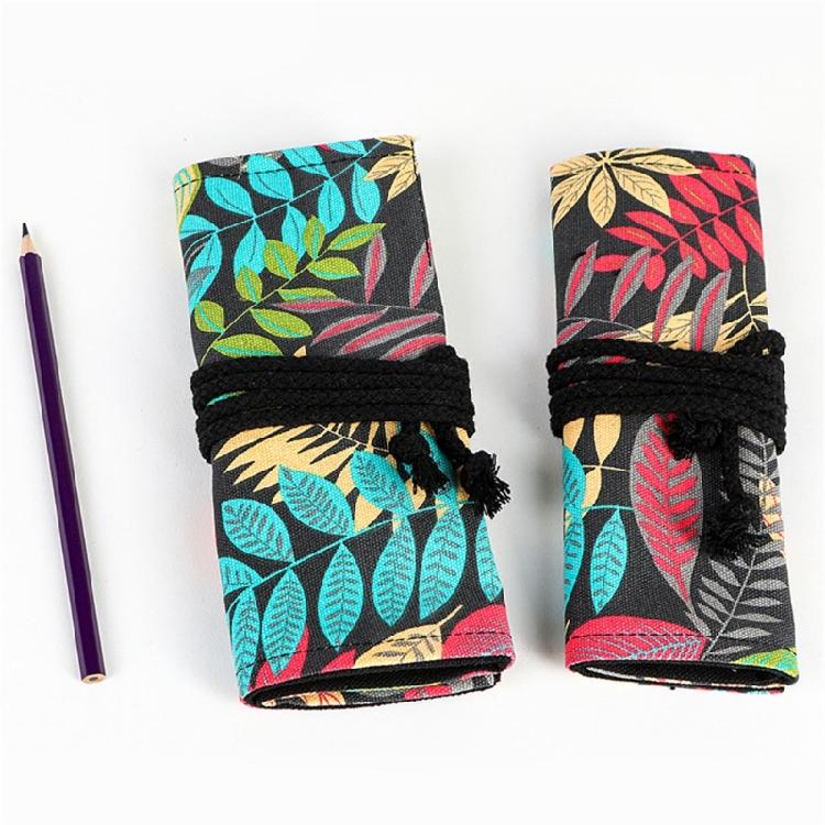 12/24/36/48/72 Holes Leaves Print Pencil Organizer Bag Canvas Pencil Wrap Pencil Roll Bag Pencil Storage Bag