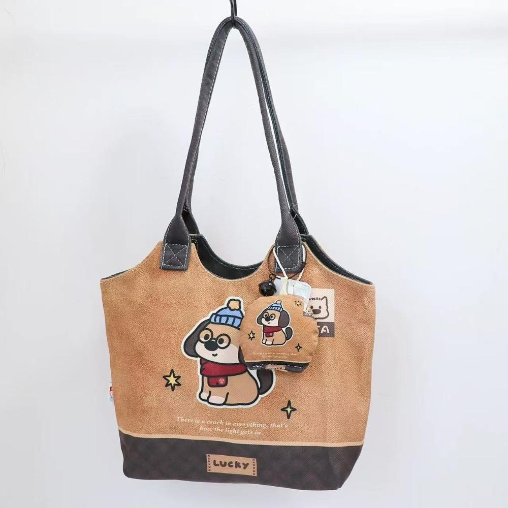 

Fashion Canvas Women s Handbag Animal Patterns Cartoon Shoulder Bag Large Capacity with Lanyard Tote Bag Girls Accessories