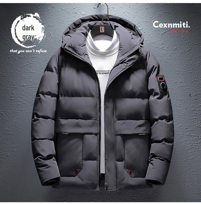 New Men's Windproof Hooded Cotton Jacket - Trendy, Thickened, Detachable Hood, Winter Casual Wear