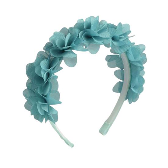 Soft Yarn Headband with Gauze Flowers Faux Pearls Decor Romantic