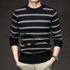 Men's Striped Knitwear: 2025 Autumn/Winter Collection - Stretchy, Thick, Versatile, Casual Round Neck Base Layer