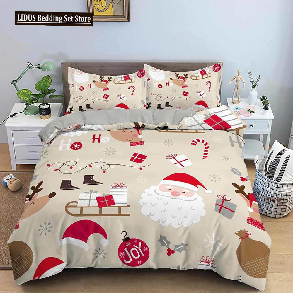 Red Christmas King Queen Duvet Cover Cartoon Santa Claus Bedding Set For Kid Boy Girl Happy Holiday 2/3pcs Polyester Quilt Cover