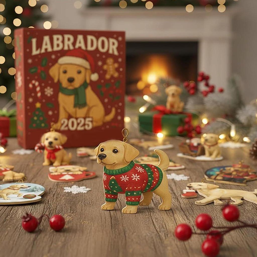 2025 Labrador Advent Calendar 24pcs 2D acrylic holiday cute dog ornaments Christmas tree 2D flat Dog pendants Christmas gift