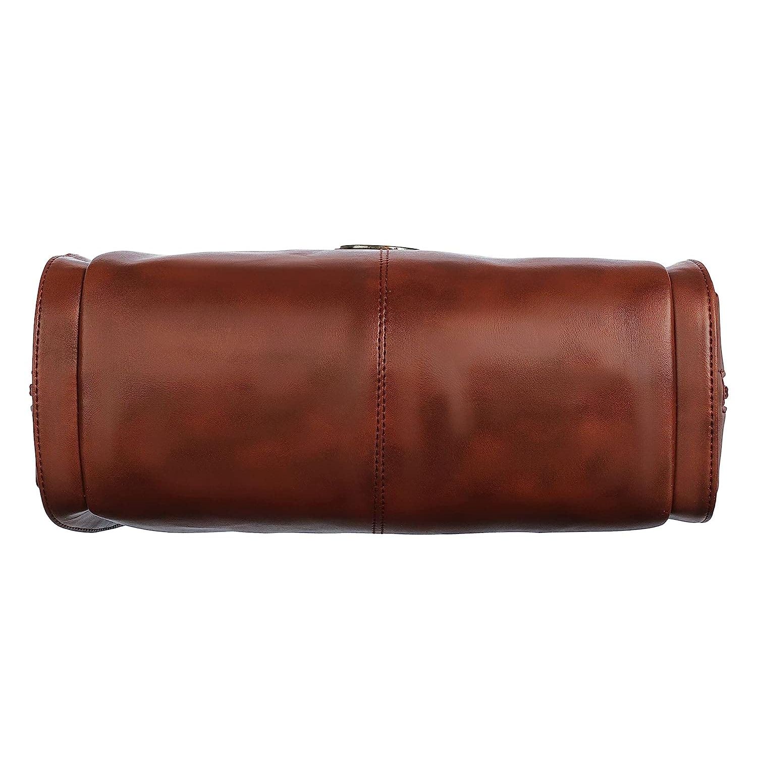 Женская кожаная сумка через плечо большой вместимости с верхней ручкой и множеством — фото 5