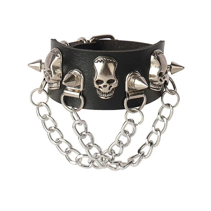 PU Leather Bracelet Punk Goth Studded Spike Rivet Buckle Wristband Cuff Bangle Black Gothic Steampunk for Men Women Unisex 80s