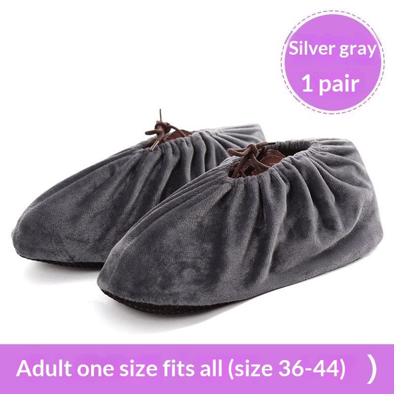 Thick Flannel Shoe Covers 1 Pair Portable Reusable Non-slip Overshoes for Travel Hotel Indoor Foot Protection
