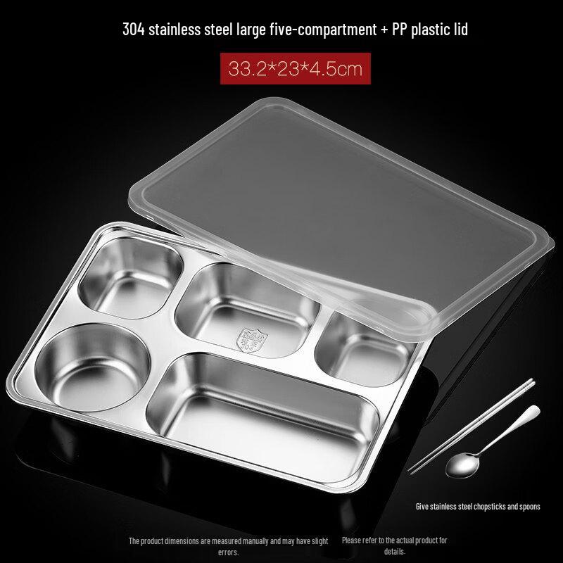 304 Stainless Steel Divided Lunch Tray with Plastic Lid