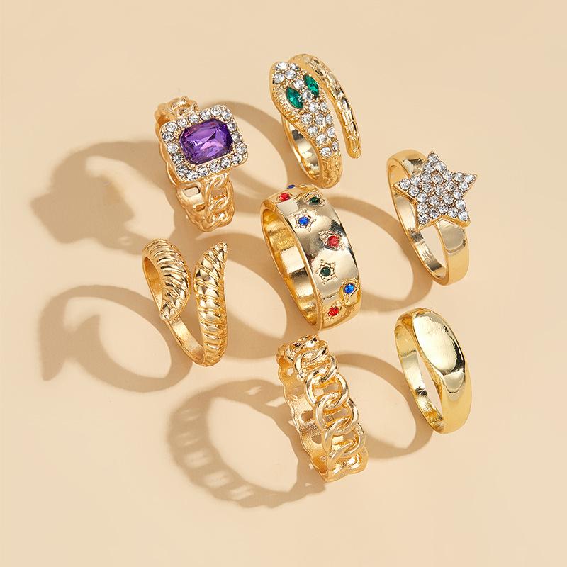 Alloy Ring Niche Design High-end Jewelry Female Stars Stacked with Exaggerated Open Ring Set