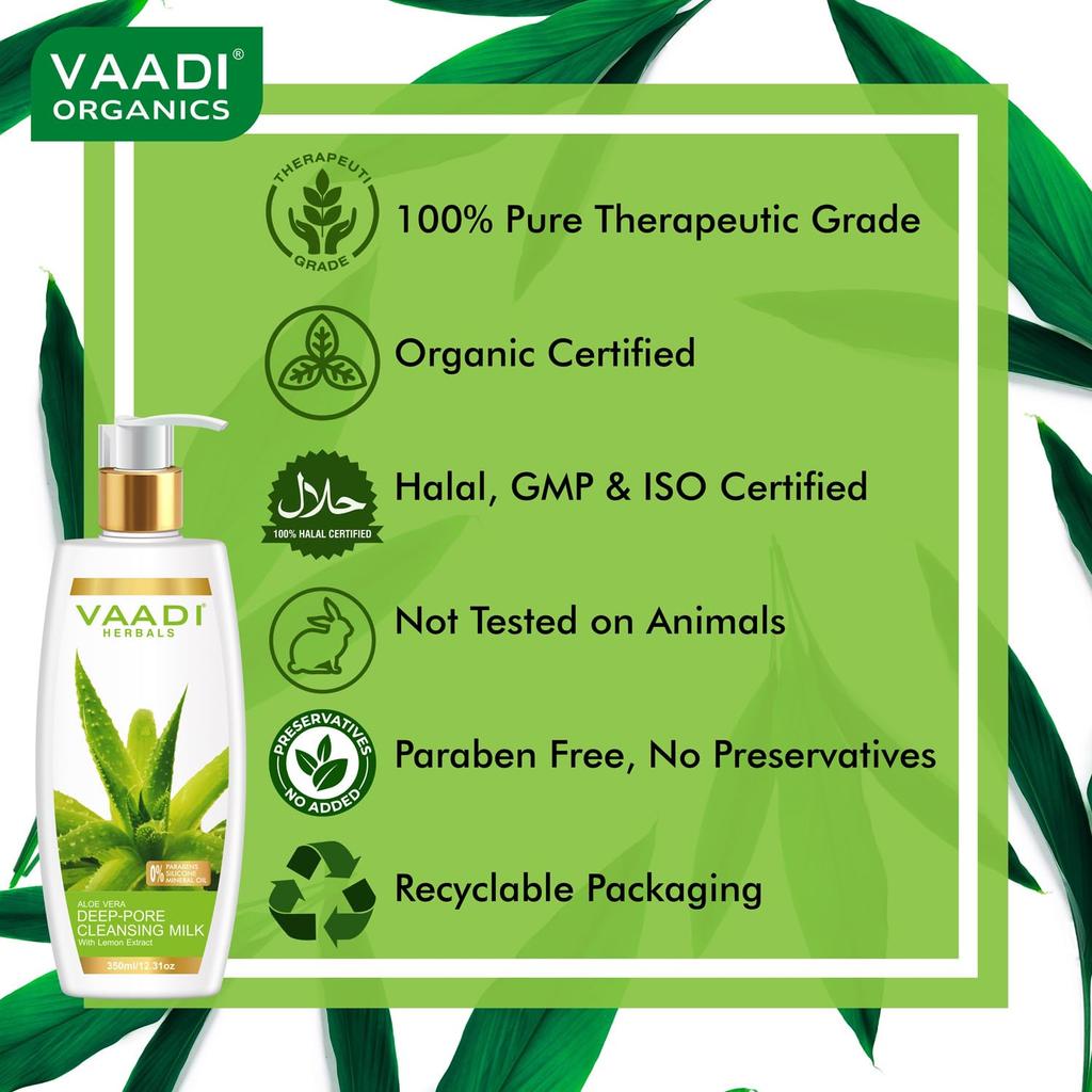 Vaadi Herbals Aloe Vera Deep Pore Cleansing Milk 350 Ml Gentle Makeup Remover Hydrating Facial Cleanser For All Skin Types