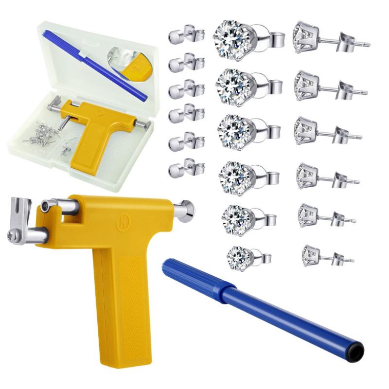 Stainless Steel Ear, Nose, Navel Piercing Tool Set with Zircon Studs