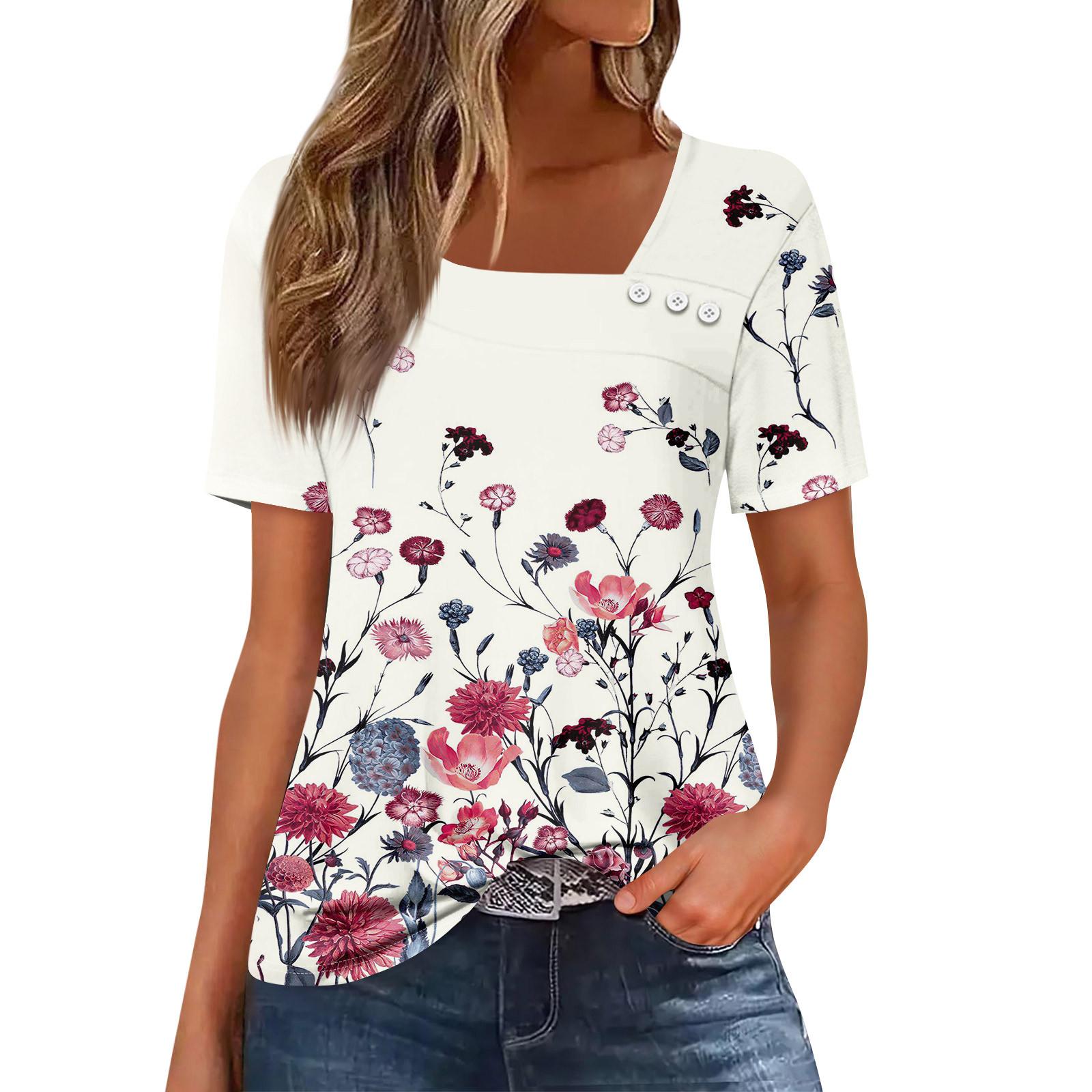 

Женская повседневная футболка с асимметричным вырезом и коротким рукавом, декоративная пуговица L бежевый