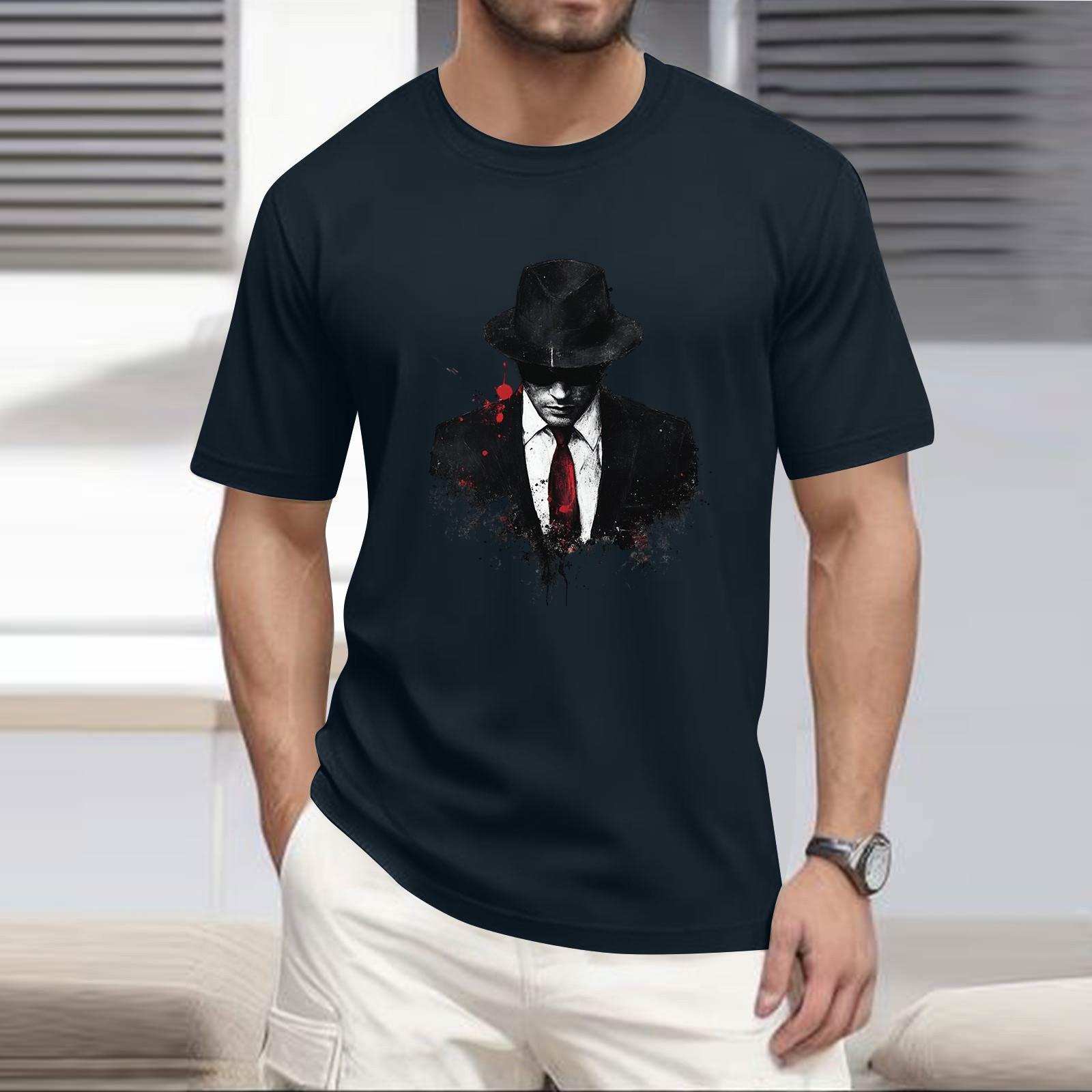 

Мужская рубашка с воротником-стойкой и коротким рукавом, свободная рубашка для отдыха и отдыха, мужская M тёмно-синий