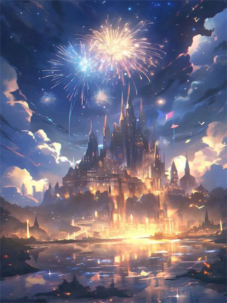 Diamond Art Painting Castle Fireworks Full Square Round Embroidery Mosaic Fantasy Landscape Home Decor