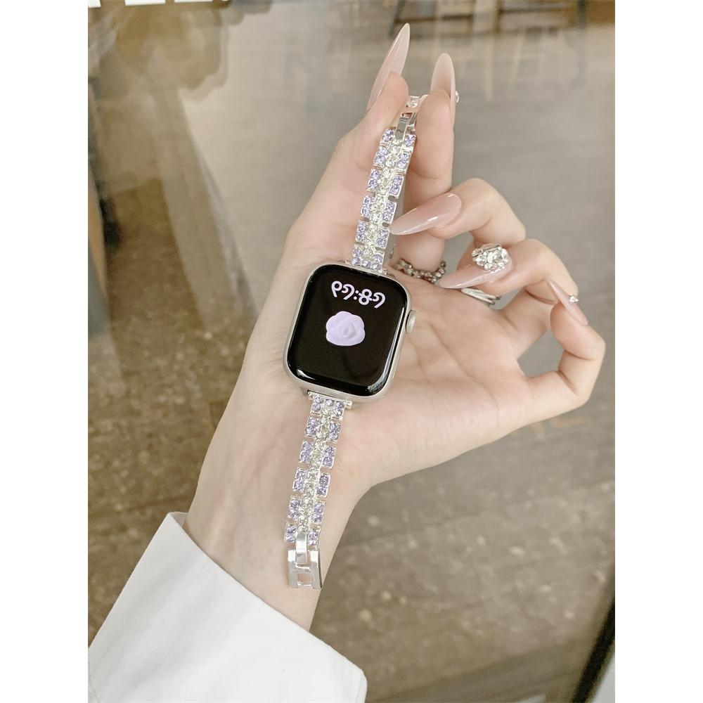 

Alloy Square Sugar Crystal Diamond Bling Bracelet Watch Strap for Xiaomi Mi Band 10/9/8 Women, Without Watch Case фиолетовый