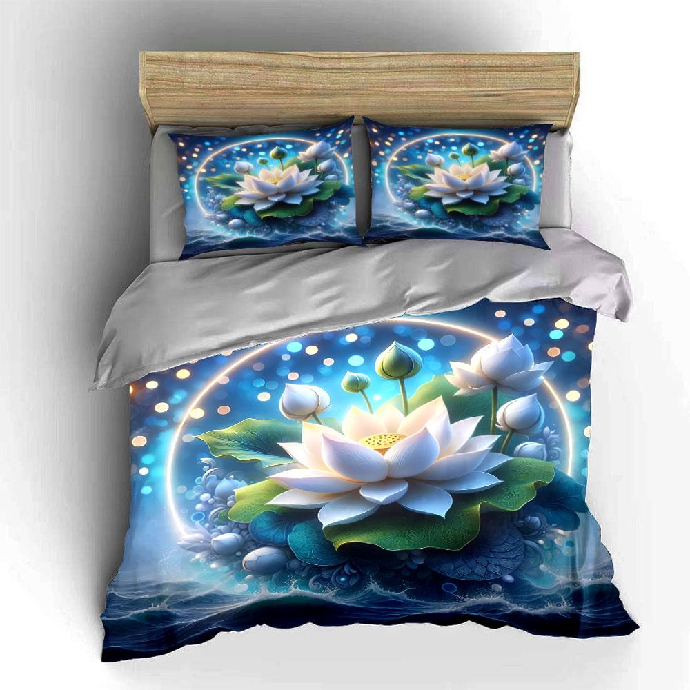 "Lotus Flower Decoration Set" Bedding Set with 1 Duvet Cover 2 Pillowcases Single Double King Queen Gift