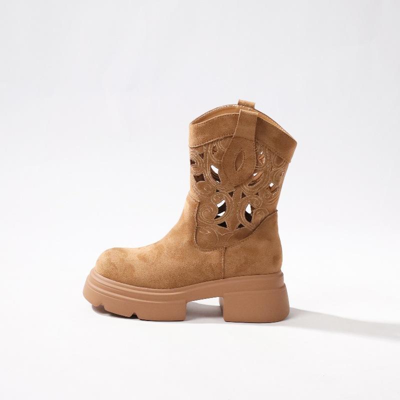 Summer retro western cowboy small short boots hollow breathable heightening women's boots