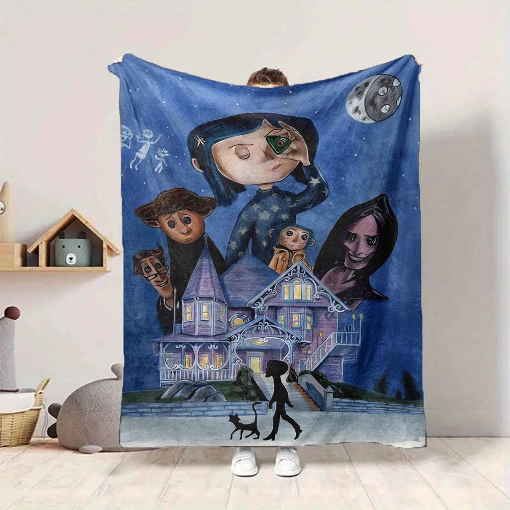 1Pc Moonlit Mansion Flannel Blanket, Soft And Comfortable, Casual Warm, Camping Travel, Christmas, Halloween Xmas Gift L1205