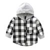 Kids Plaid Hooded Shirt Spring Fall Chest Pocket Button Closure Loose Causal Boys Girls Toddlers Children Long Sleeves Top Jacket