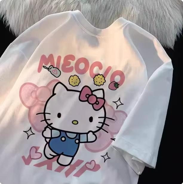 

Sanrio 2026 Summer Comic Form Hello Kitty Image 100 Cotton Printed Casual Tshirt Adult Children Parentchild Top Casual Wear S