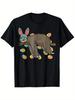 Sleepy Sloth Easter Bunny Glasses Graphic Tee Soft Cotton Casual Men's T-Shirt Funny Spring Outfit