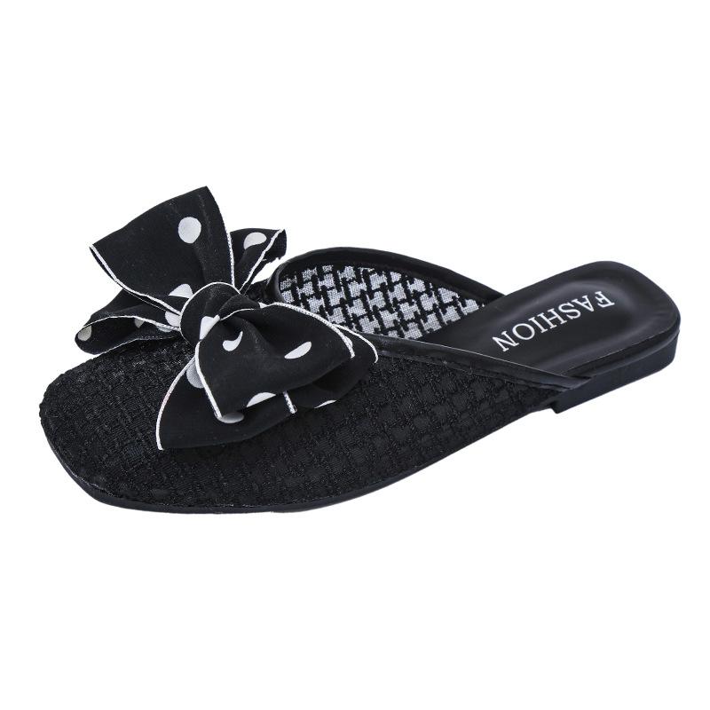 Round head small fragrant style with skirt flat bottom bag head slippers women's summer wear 2024 new French high-end cool slippers