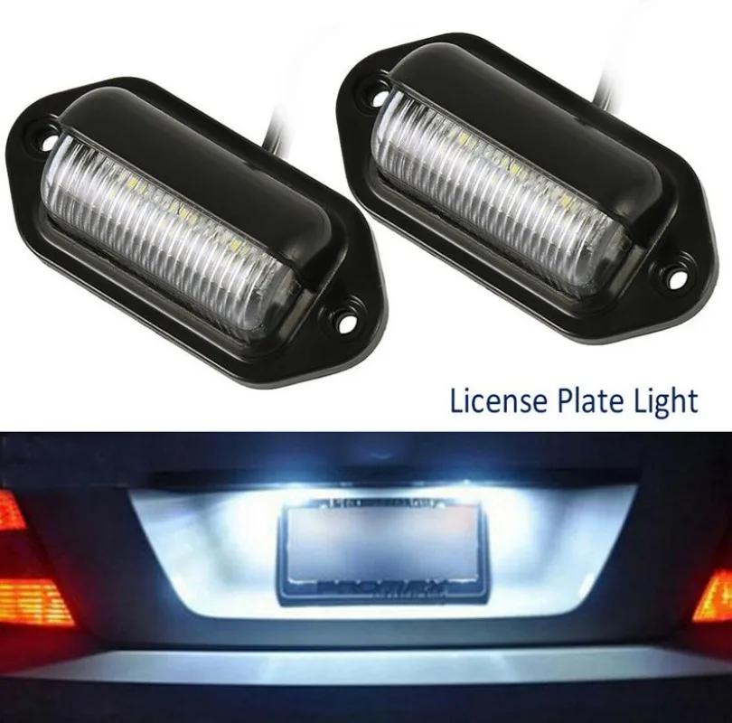 6 LED Mini Car License Number Plate Light Universal Truck RV Trailer Tail License Plate White Lighting Bulbs Waterproof 12-24V