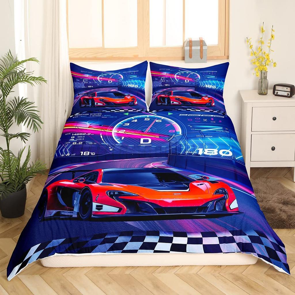 Home Textile Three-Piece Cool Sports Car 3D Digital Printing Quilt Cover Pillowcase Bedding