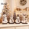 Handcrafted Holiday Gift Ideas 7Pcs Christmas Wooden Tabletop Ornaments, Snowman Tree Reindeer Tiered Tray Table Centerpieces Decor for Mantel, Rustic