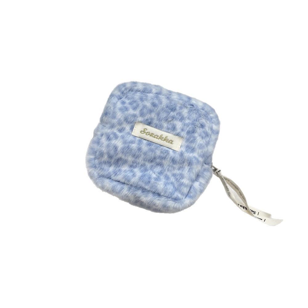 Plush Leopard Print Menstrual Pad Storage Pouch With Compact Design For Daily Use