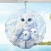 2D Mandala Wind Chime with Owl Family Pattern Metal Windmill Dynamic Sculpture for Garden Courtyard Hanging Decor Durable Outdoor