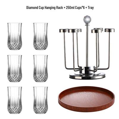 Crystal Glass Cup Set with Rotating Holder