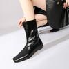 Slope Heel Small Short Boots Women's Autumn and Winter New Fashion Retro Versatile Thin Boots Small Square Head Black Naked Boots Trend