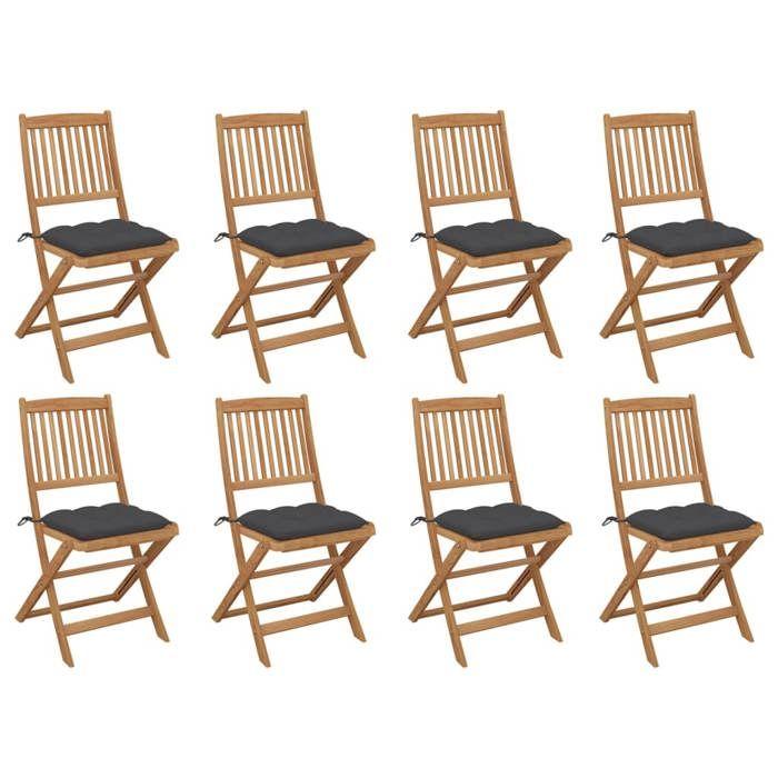 Exclusive House - Folding Outdoor Chairs and Cushions Set of 8 Acacia Wood