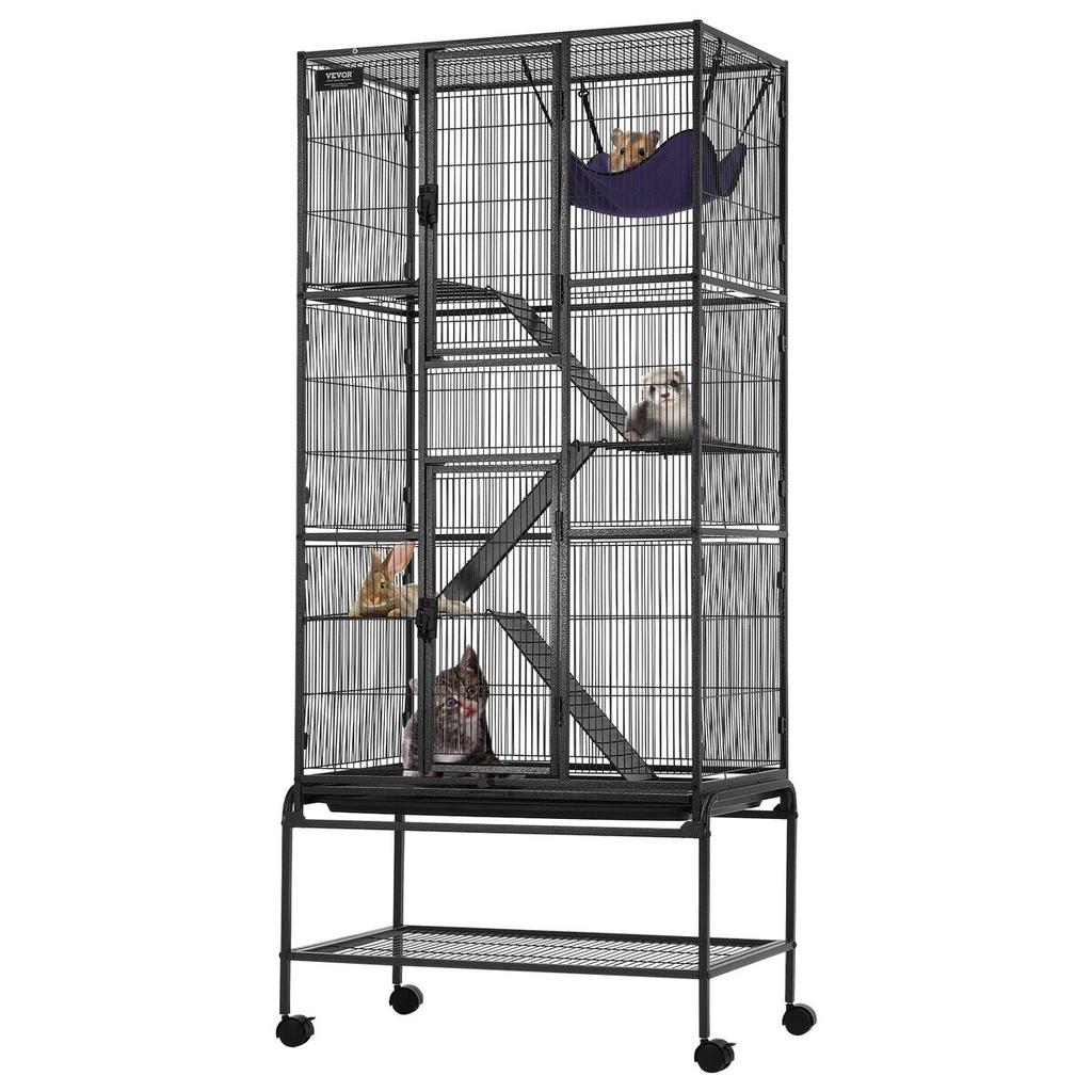 69" Metal Small Animal Cage 4-Tier Rolling Ferret Cage with Tray 3 Ramps