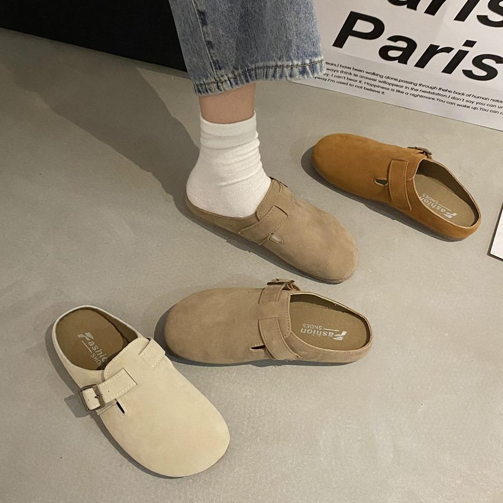 Lazy Boken Flat-bottomed Casual Half Slippers 2025 Spring and Summer New Super Fire Outer Wear Bag Head Half Slippers Women