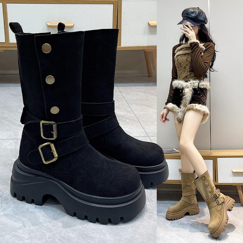 British Style Platform Heightening Martin Boots Women's New Small Slim Medium Tube Knight Short Boots In Autumn and Winter 2025