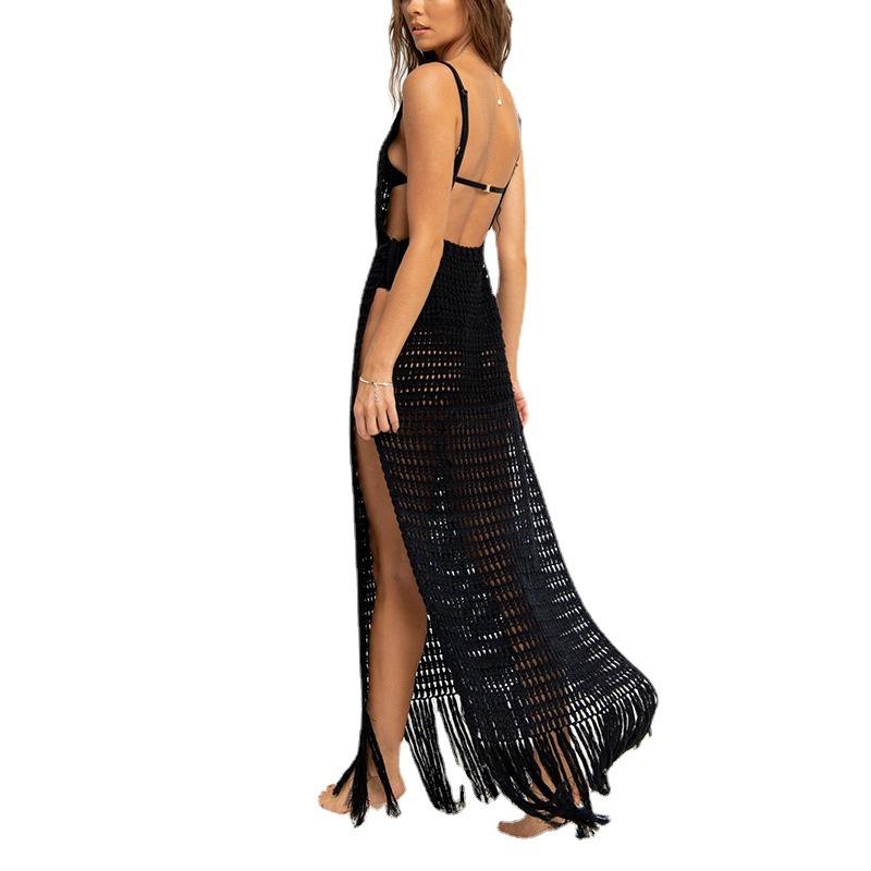 New Knitted Crochet Sexy Hollow Beach Skirt Vacation Long Skirt Bikini Over Shirt Sunscreen Shirt