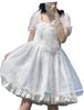 Lady Lazy Lolita Gothic Lolita Short Sleeve Chiffon Dress with Above the Cosplay Ribbon, Knee, (Size L, White)