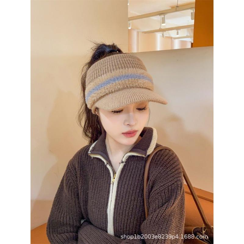 Women S Winter Warm Knit Hat Adjustable Ponytail Empty Top Baseball Cap Ear Protection