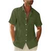 Men's Casual And Fashionable -color Lapel Button Cardigan, Cotton And Linen Men's Short-sleeved Top