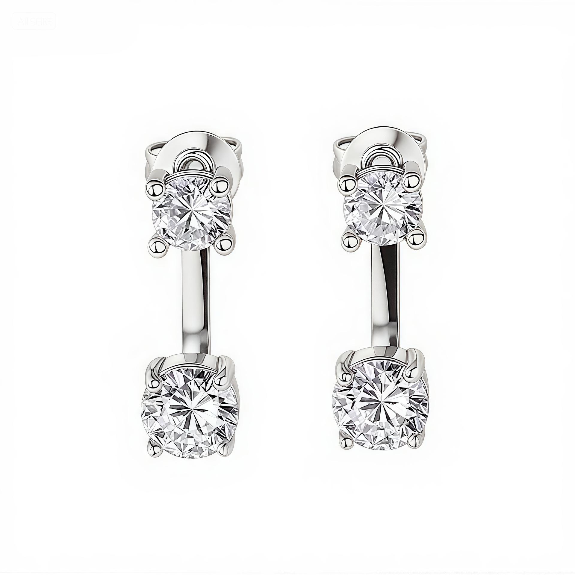 

925 Sterling Silver Two Stone Moissanite Drop Earrings for Women | Dainty Double Stone Huggie Dangle Jewelry срібний