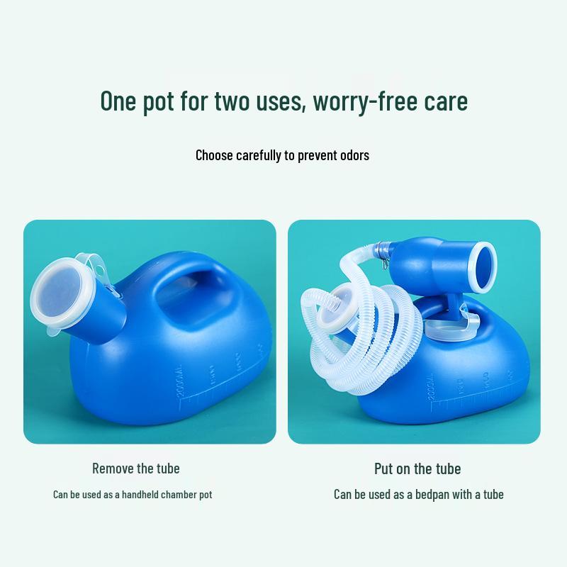 Men's 2000ML Large Plastic Urinal Bedpan with Tube, Scale, and Lid