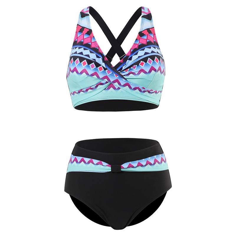 Print Two Piece Bikini Bra for Women Swimwear Tops Full Coverage Push Up Crop Bikini Bra Fashion New Bathing Suits