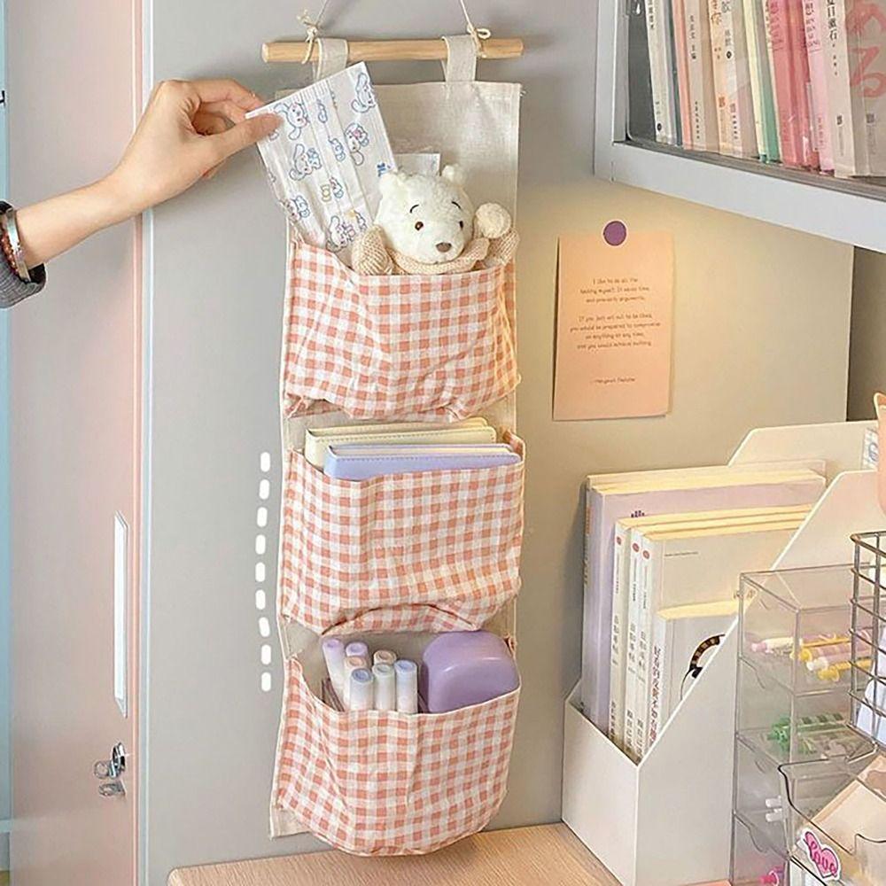 Fashion Plaid Pattern Hanging Bag Waterproof Large Capacity Storage Bag Multifunctional Ventilate Storage Condition Household