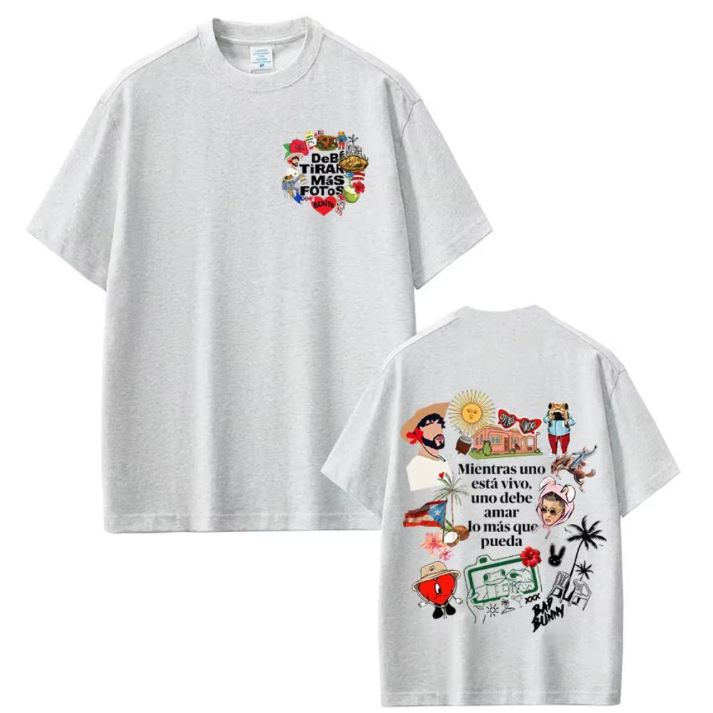 A washed short sleeved T-shirt Top Rapper Bad Bunny T-shirt Debi Tirar Mas Fotos DTMF T-shirt Heren Dames Kleding Mode Katoen Casual Oversized T-shirts XL