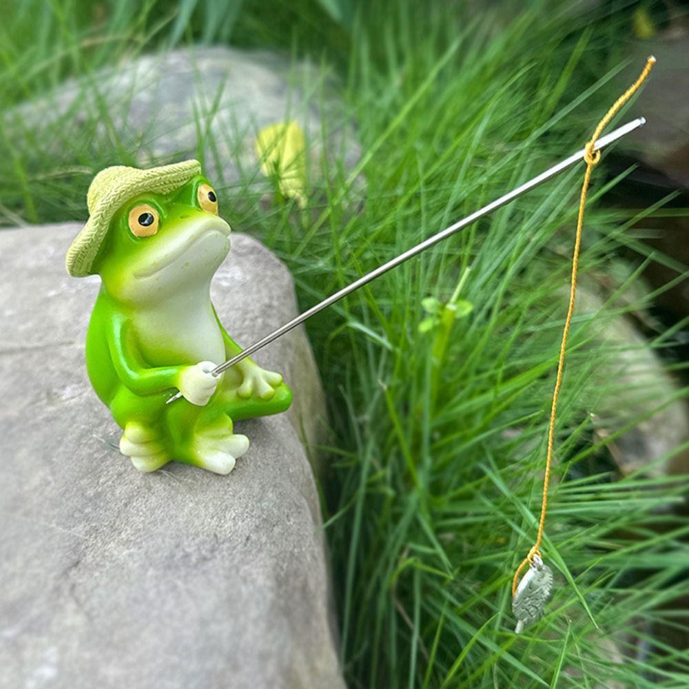 Cartoon Animal Sculpture Resin Miniatures Figurine Garden Decor Frog Panda Fishing Statue  Lawn